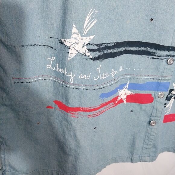 Liz & Me Button Up Shirt 3X Denim Blue Americana Stars Stripes Beaded Sequins - Picture 5 of 12